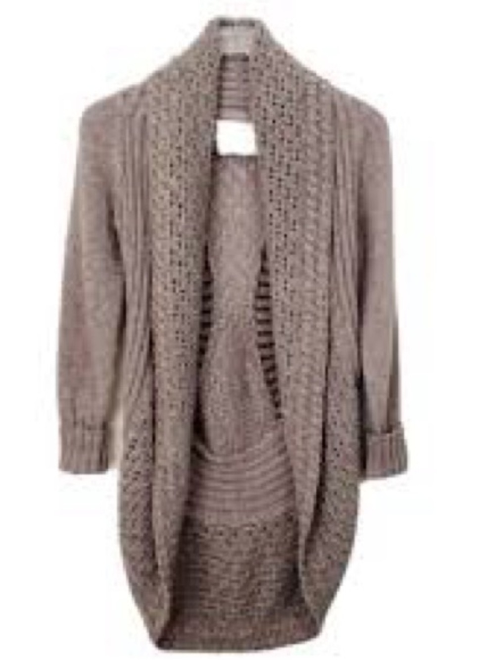 Angel Of The North Taupe Open-Front Knit Cardigan